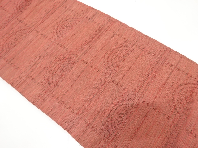 格子に華紋織り出し　紬　名古屋帯